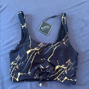 NWT Zaful Black and Gold Longline Bikini Top